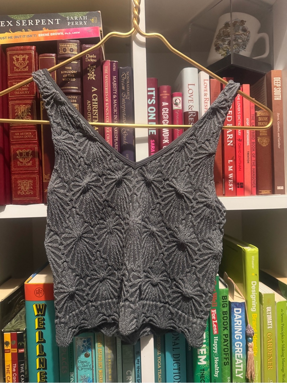 Free People Gray Textured Knit Floral Camisole